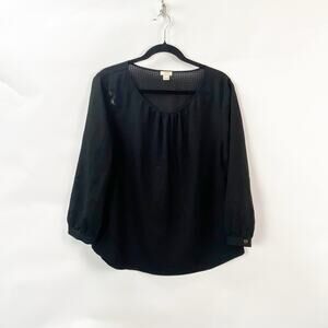 2/$30 J. Crew Large Womens Black Light Breezy Texture Grid  Pullover Blouse